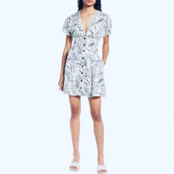 Marine Layer Marine Layer Camila Mini Dress white & blue Foliage size small - Picture 3 of 11